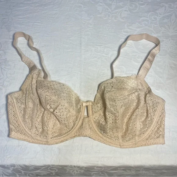34DDD Paramour Bra with Flaw 34F Eyelash Lace Demi Underwire Cream Nude - Picture 1 of 11